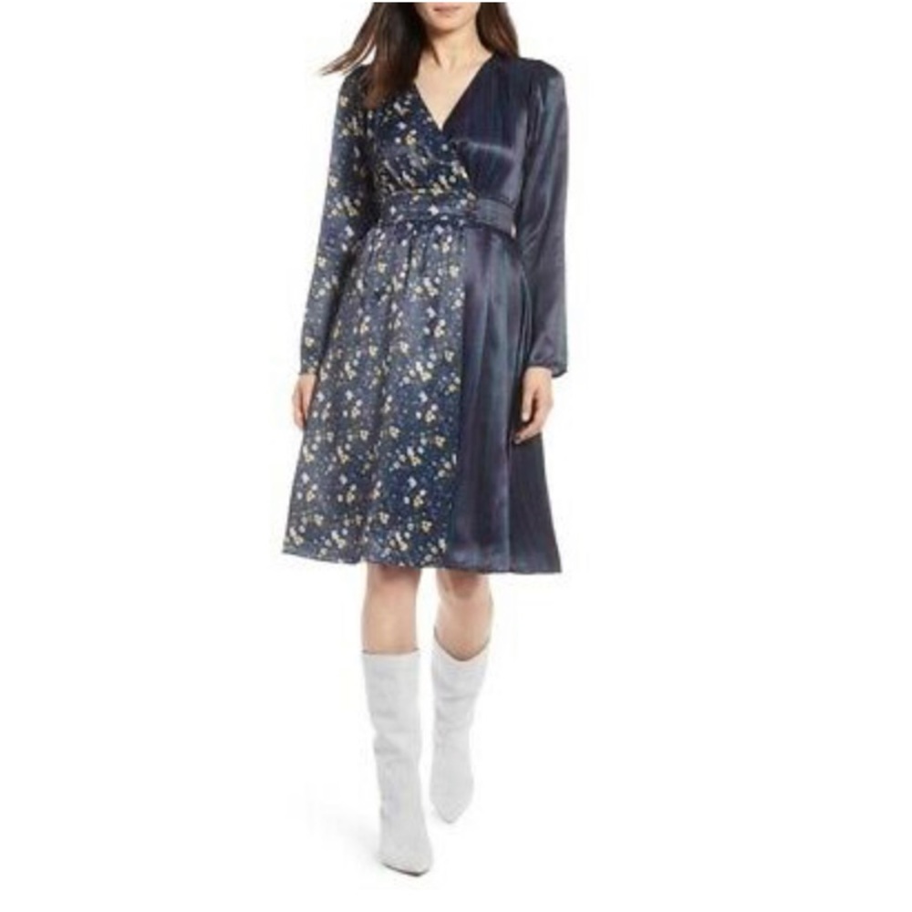 Halogen Navy Floral Wrap Midi Dress
